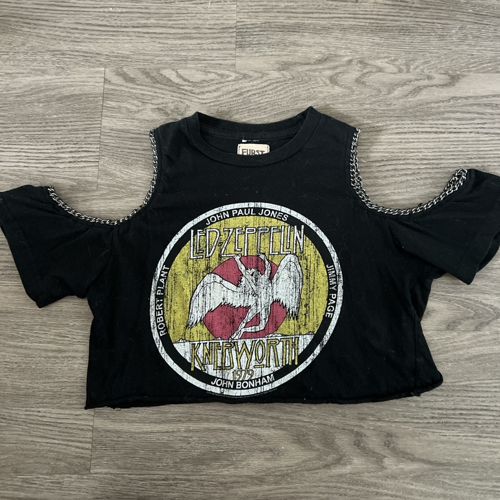 Vintage Embellished Led Zeppelin Black Cutout Tee